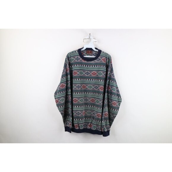 Vtg 90s Streetwear Mens XL Faded Southwestern French Terry Crewneck Sweatshirt - Picture 1 of 12
